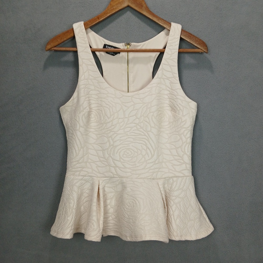 Bebe Women's Cream Textured Peplum Tank Top